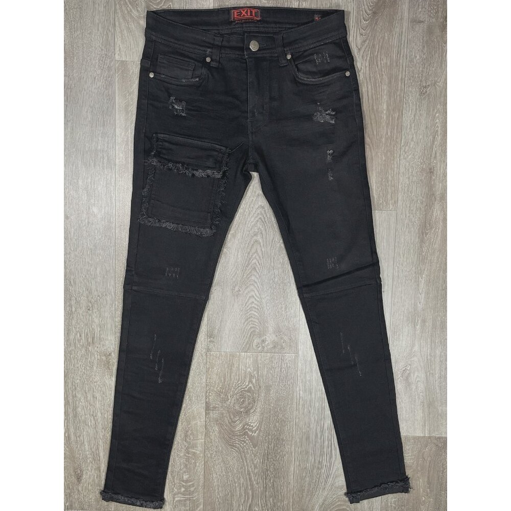 Exit Apparel Distressed Cargo Pocket Black Skinny Jeans - Men Size 36 X 31